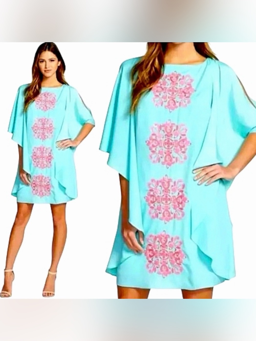 Lilly Pulitzer Marguerite Caftan Dress Crystal Water Flamingo pink sequins